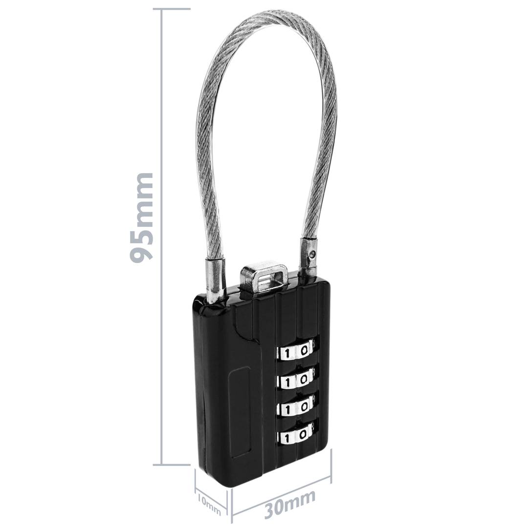 Cadenas de sécurité avec câble en acier et combinaison à 4 chiffres 2-pack