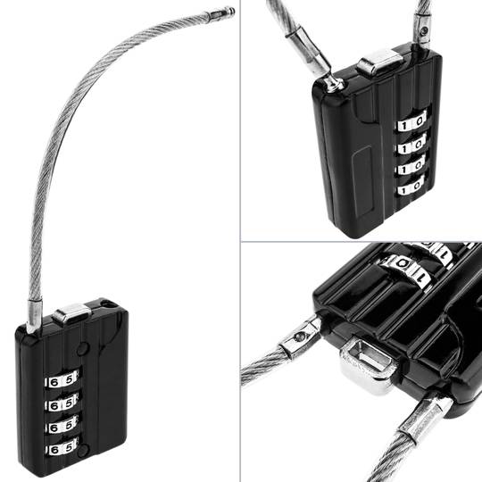 Cadenas de sécurité avec câble en acier et combinaison à 4 chiffres 2-pack
