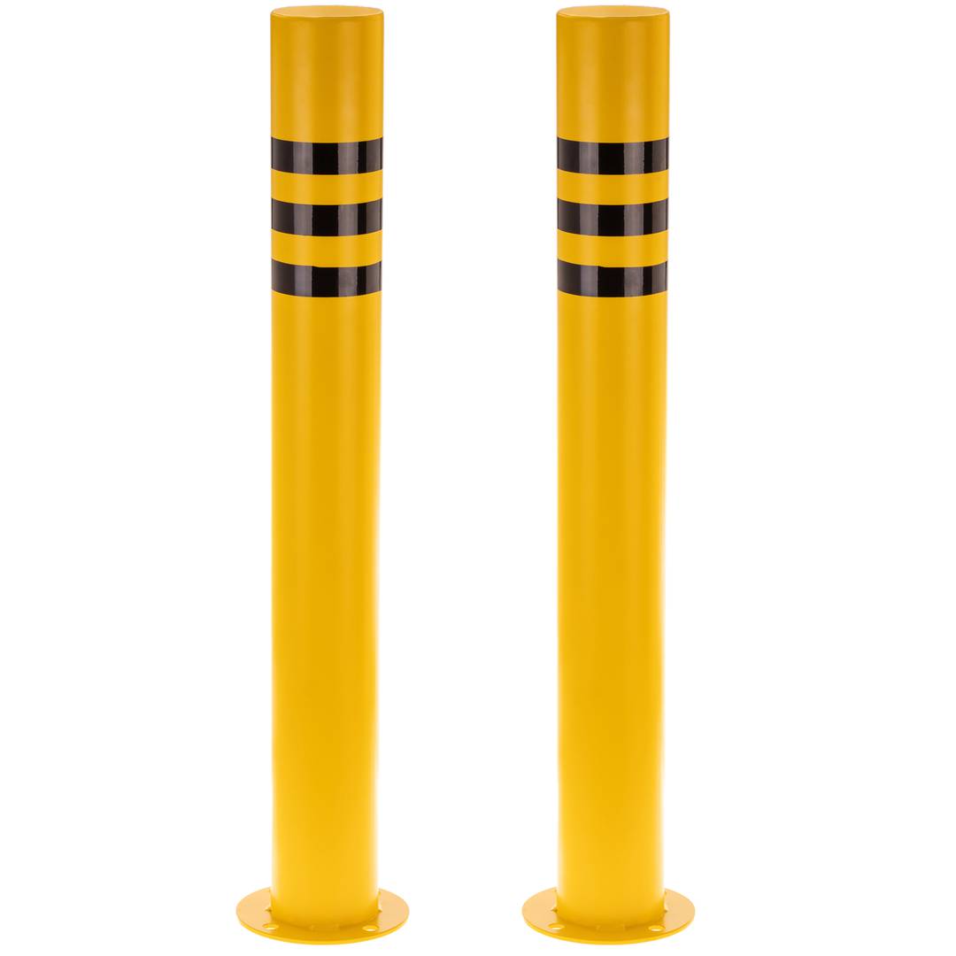 Pack de 2 uds de pilonas bolardos de acero con base clavada amarilla 89x750mm