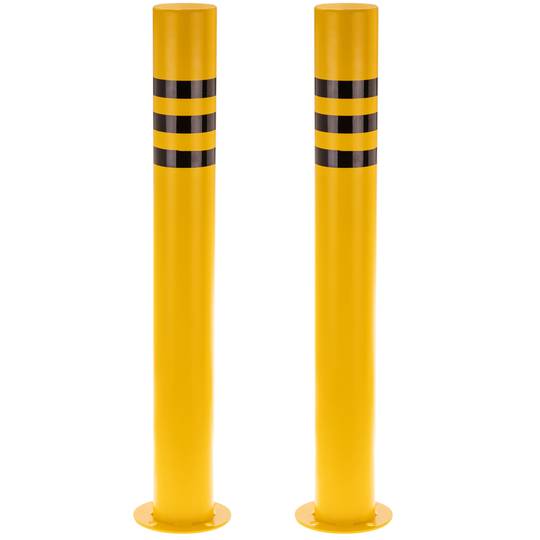 Pack de 2 uds de pilonas bolardos de acero con base clavada amarilla 89x750mm