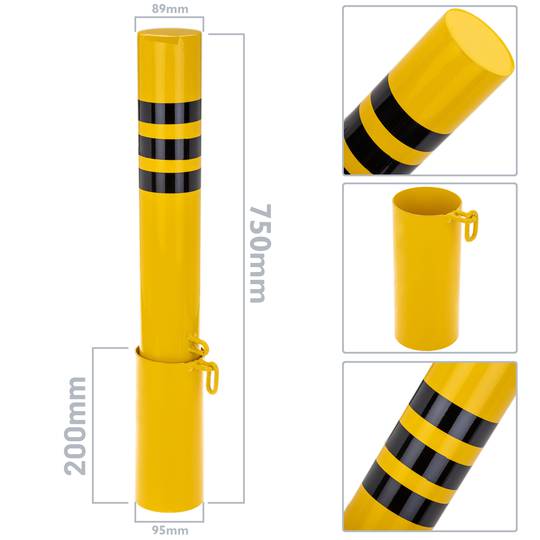 Pack of 2 pcs of steel bollard bollards with removable buried base 89x750mm