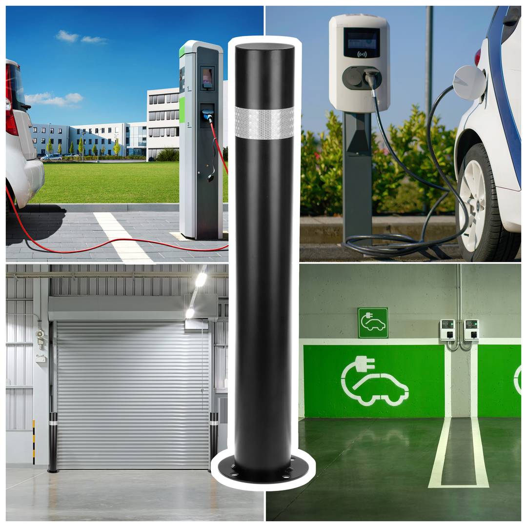 Pack de 2 uts de pilones bol·lards d'acer amb base clavada 90x750mm de color negre