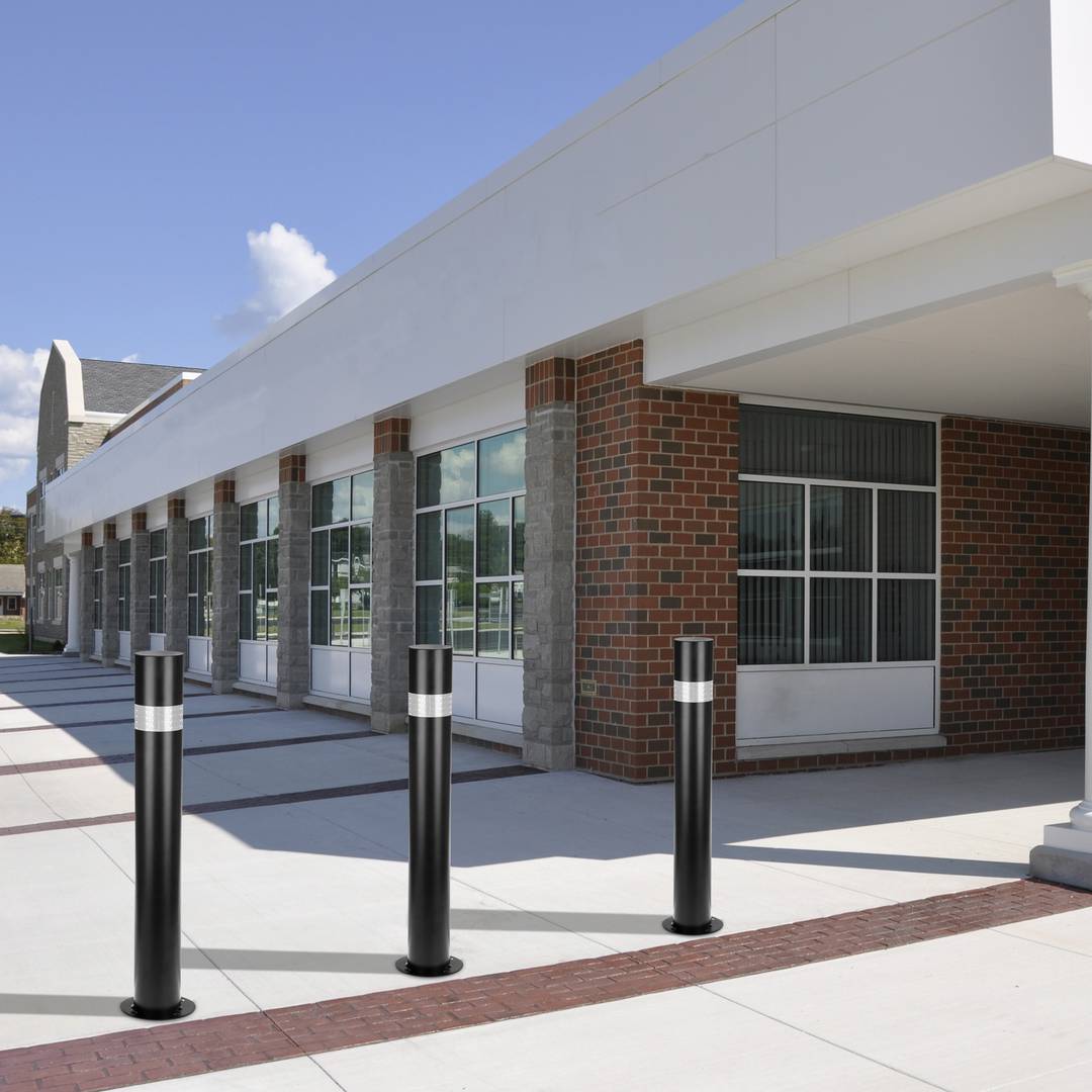 Pack de 2 uts de pilones bol·lards d'acer amb base clavada 90x750mm de color negre