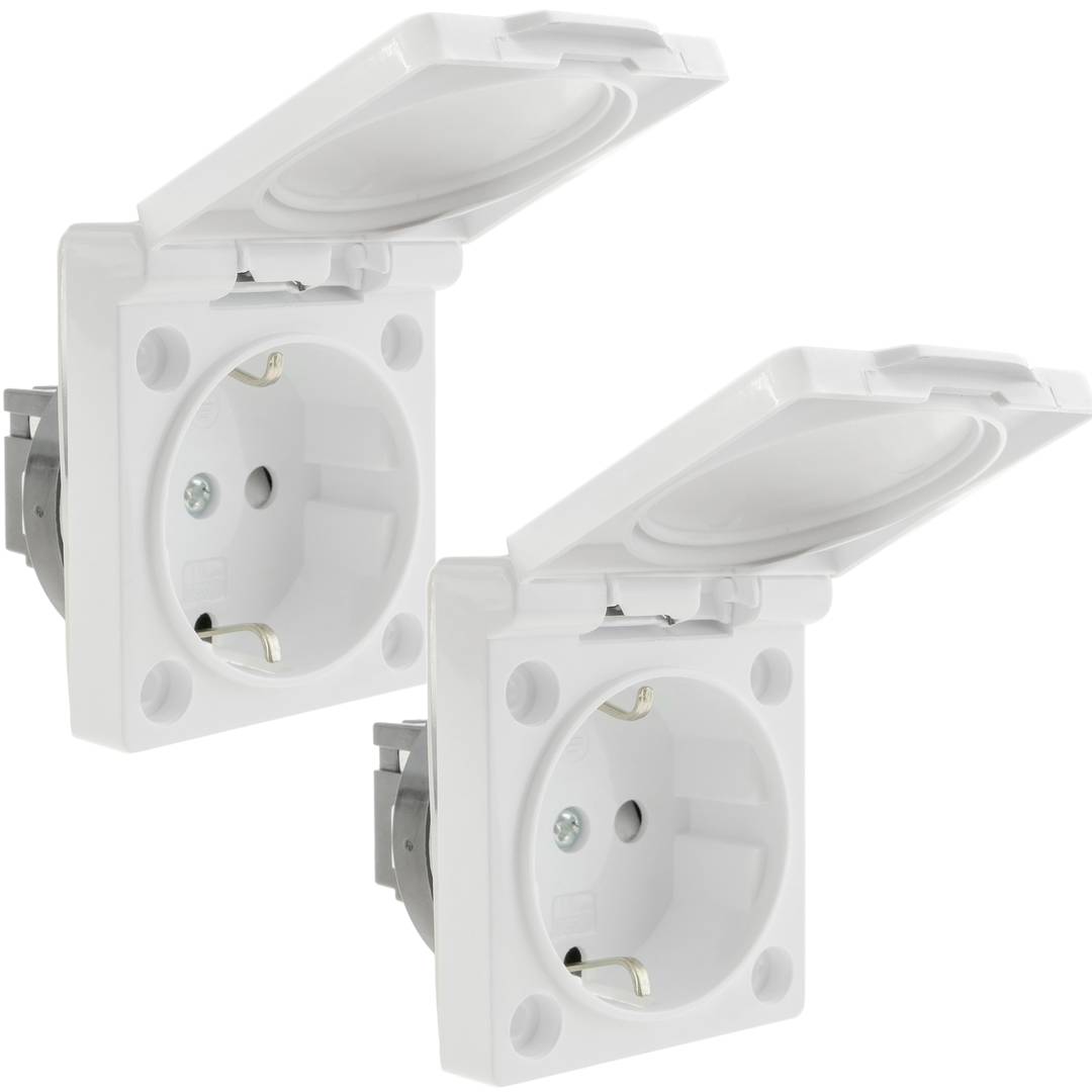 Inbouw Schuko-voet IP44-schroef met witte afdekking, 2 stuks