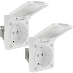Base de soquete Schuko embutida com parafuso IP44 com tampa branca, pacote de 2