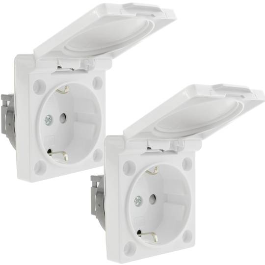 Inbouw Schuko-voet IP44-schroef met witte afdekking, 2 stuks