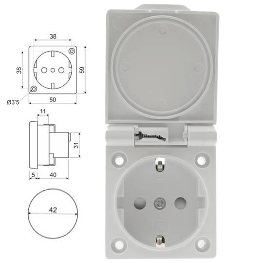 Inbouw Schuko-voet IP44-schroef met witte afdekking, 2 stuks