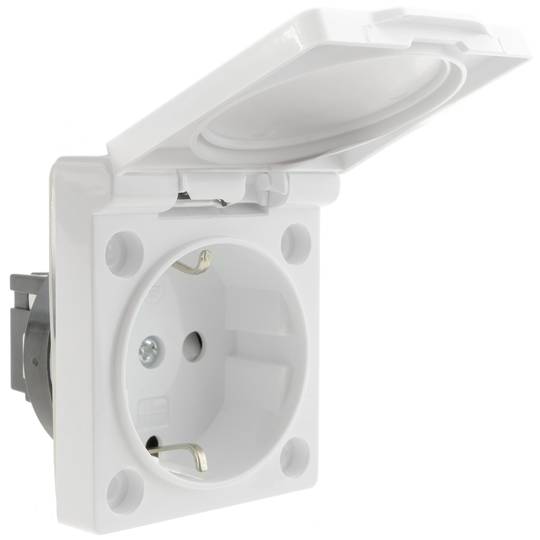 Inbouw Schuko-voet IP44-schroef met witte afdekking, 2 stuks
