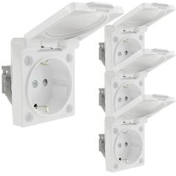 Parafuso base de soquete Schuko embutido IP44 com tampa branca, pacote de 4
