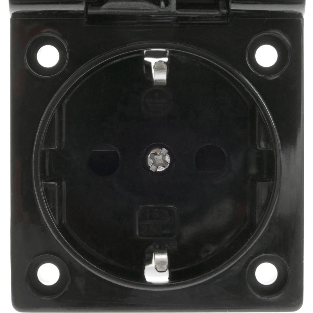 Parafuso de base de soquete Schuko embutido IP44 com tampa preta, pacote de 2