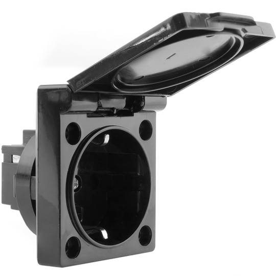 Parafuso de base de soquete Schuko embutido IP44 com tampa preta, pacote de 2