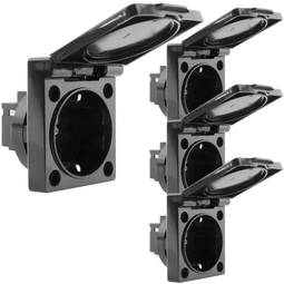 Base de soquete Schuko embutida com parafuso IP44 com tampa preta, pacote de 4